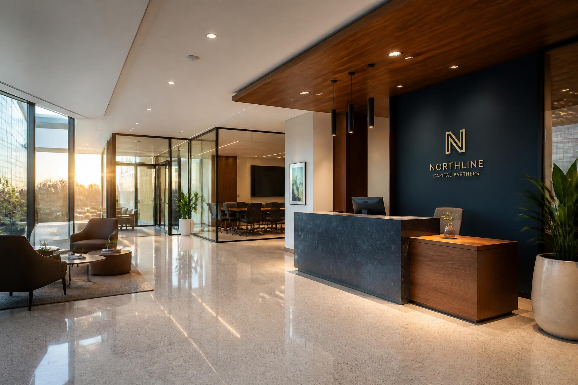 Immaculate modern commercial office reception area in Stockton, CA